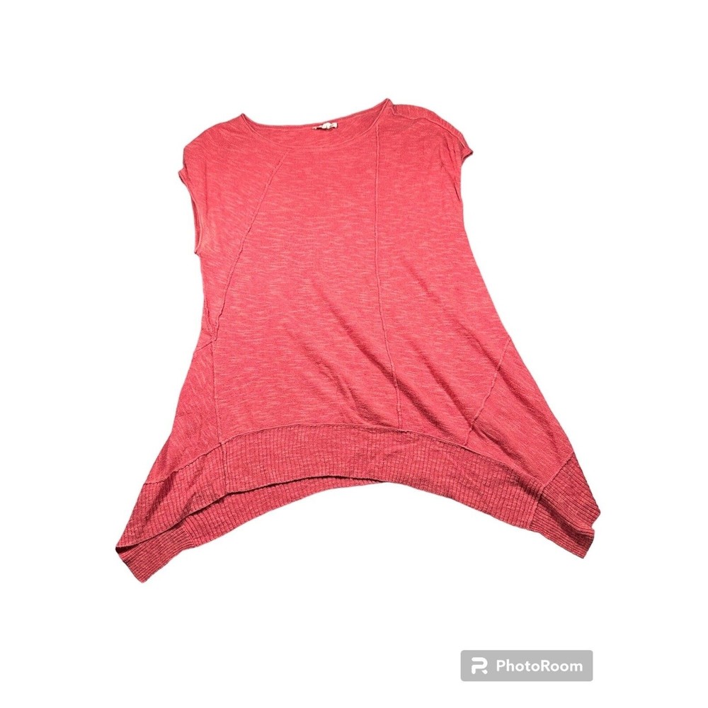 Eileen Fisher M Coral Pink Asymmetrical Organic Linen Cotton Top Sweater